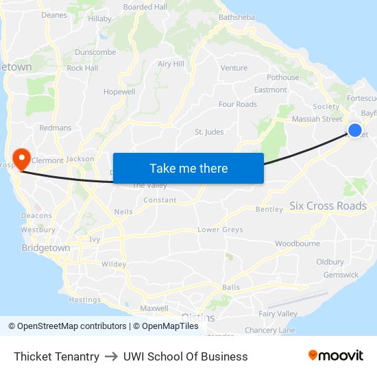 Thicket Tenantry to UWI School Of Business map