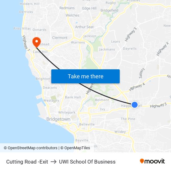 Cutting Road -Exit to UWI School Of Business map