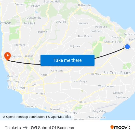 Thickets to UWI School Of Business map