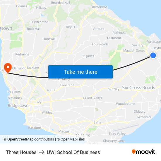Three Houses to UWI School Of Business map