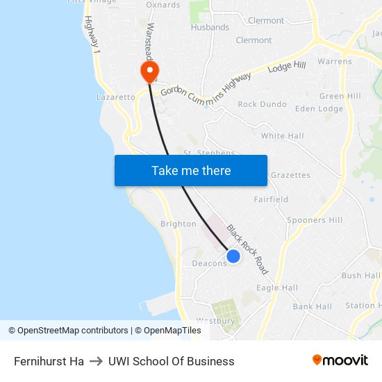 Fernihurst Ha to UWI School Of Business map