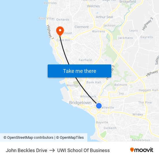 John Beckles Drive to UWI School Of Business map