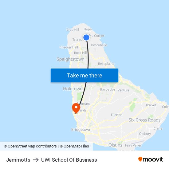 Jemmotts to UWI School Of Business map