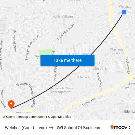 Welches (Cost U Less) to UWI School Of Business map