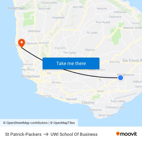 St Patrick-Packers to UWI School Of Business map