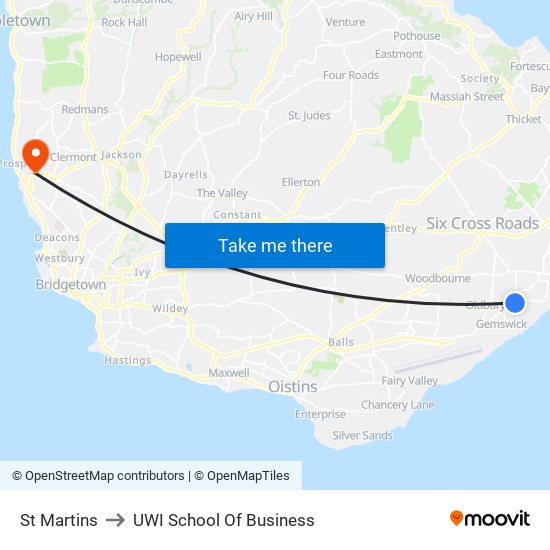 St Martins to UWI School Of Business map
