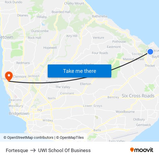 Fortesque to UWI School Of Business map