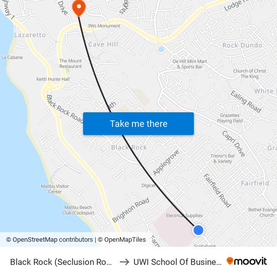 Black Rock (Seclusion Road) to UWI School Of Business map