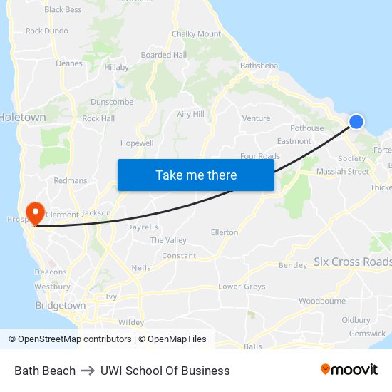 Bath Beach to UWI School Of Business map