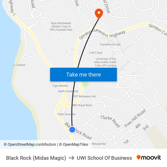 Black Rock (Midas Magic) to UWI School Of Business map