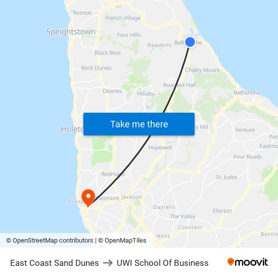 East Coast Sand Dunes to UWI School Of Business map