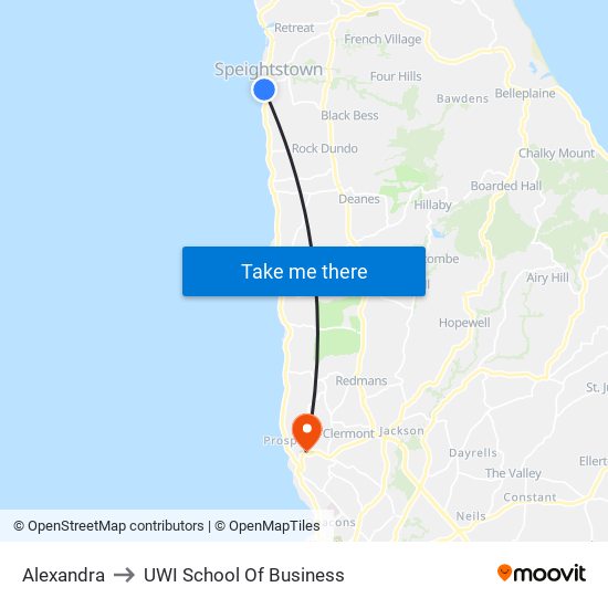 Alexandra to UWI School Of Business map