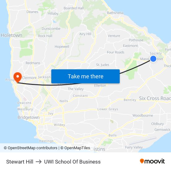Stewart Hill to UWI School Of Business map