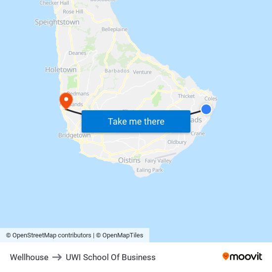 Wellhouse to UWI School Of Business map
