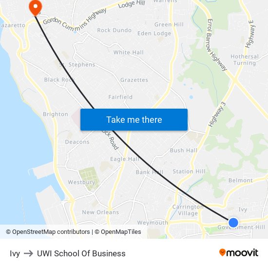 Ivy to UWI School Of Business map