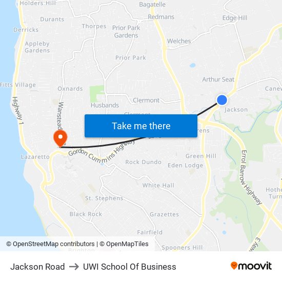 Jackson Road to UWI School Of Business map