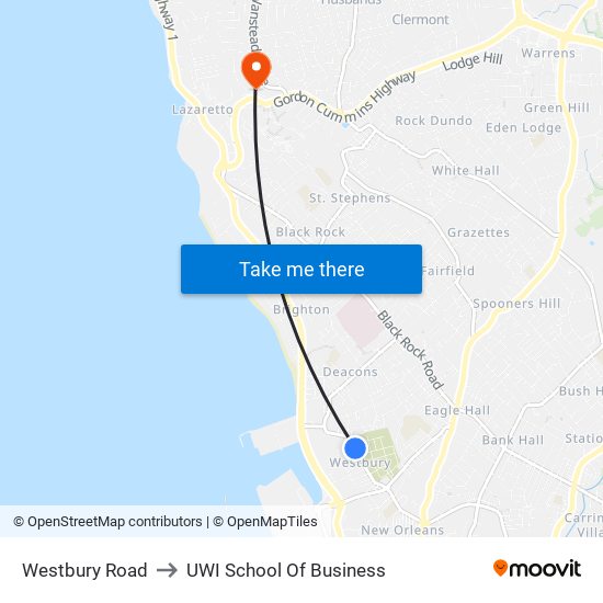 Westbury Road to UWI School Of Business map