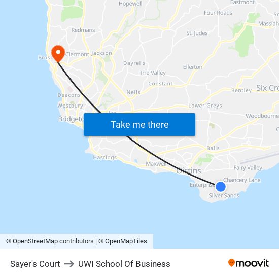 Sayer's Court to UWI School Of Business map