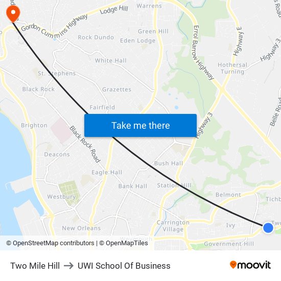 Two Mile Hill to UWI School Of Business map