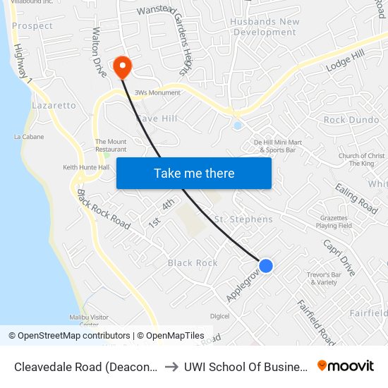 Cleavedale  Road (Deacons) to UWI School Of Business map