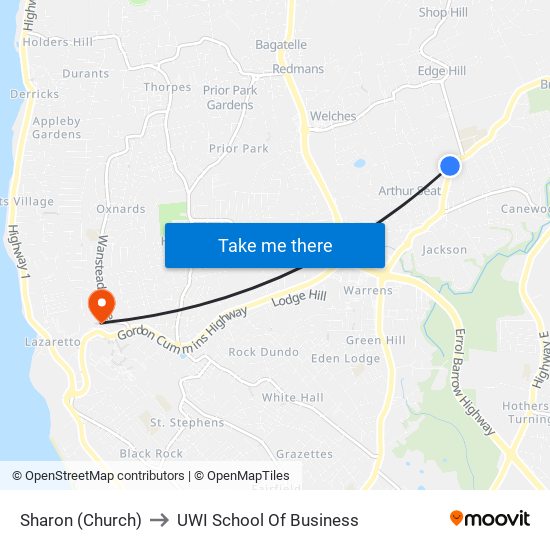 Sharon (Church) to UWI School Of Business map