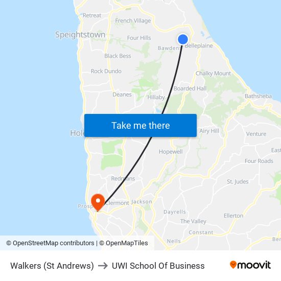 Walkers (St Andrews) to UWI School Of Business map