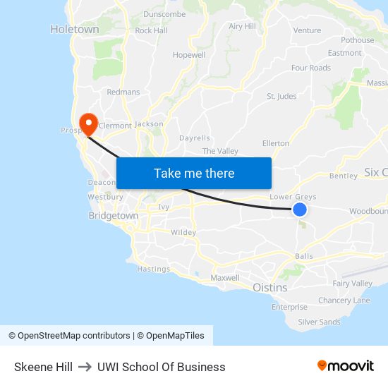 Skeene Hill to UWI School Of Business map