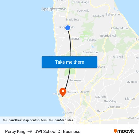 Percy King to UWI School Of Business map