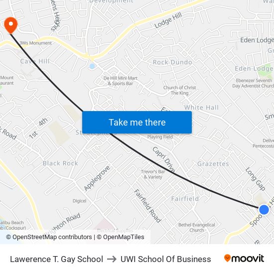 Lawerence T. Gay School to UWI School Of Business map