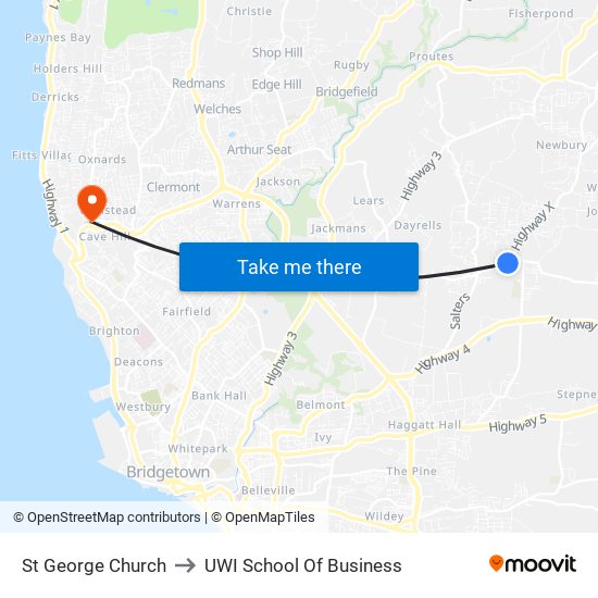 St George Church to UWI School Of Business map