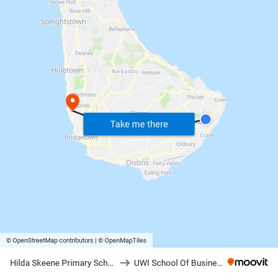 Hilda Skeene Primary School to UWI School Of Business map