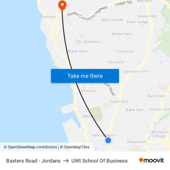 Baxters Road - Jordans to UWI School Of Business map