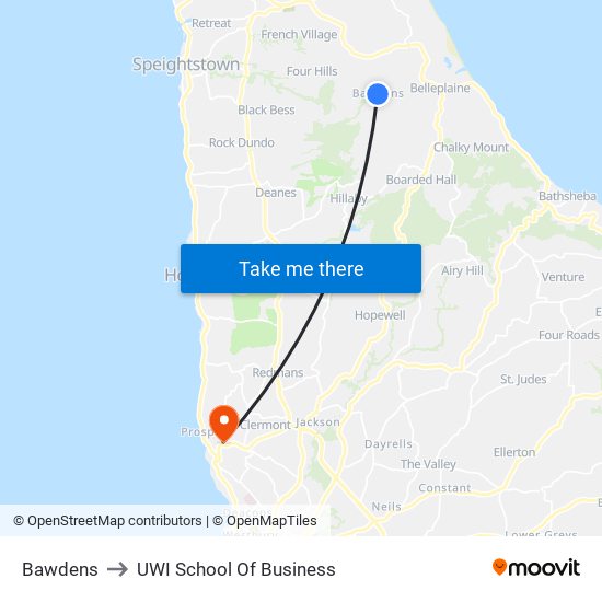 Bawdens to UWI School Of Business map