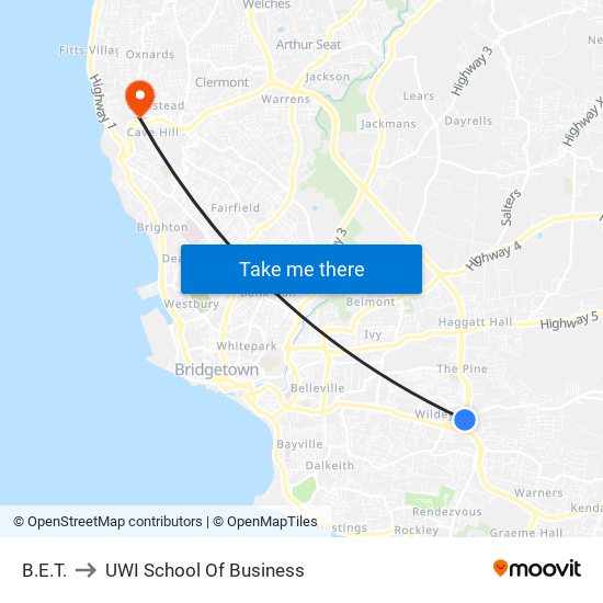 B.E.T. to UWI School Of Business map