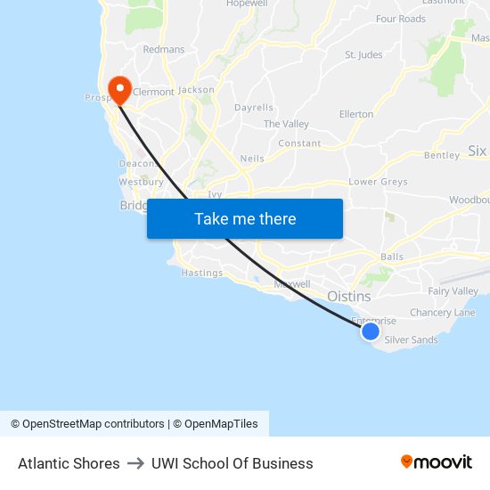 Atlantic Shores to UWI School Of Business map