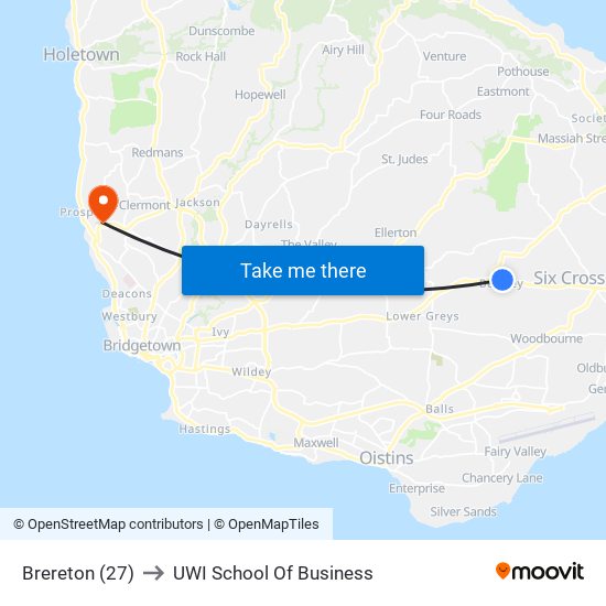 Brereton (27) to UWI School Of Business map