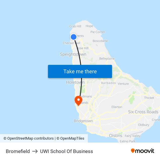 Bromefield to UWI School Of Business map
