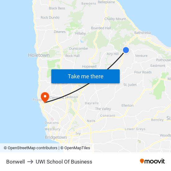 Bonwell to UWI School Of Business map