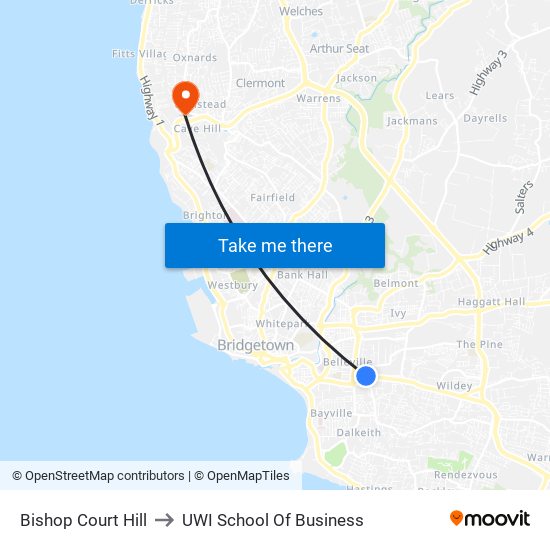 Bishop Court Hill to UWI School Of Business map