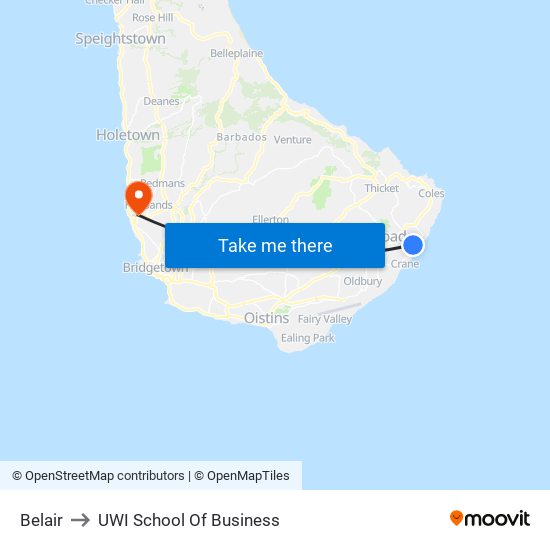 Belair to UWI School Of Business map