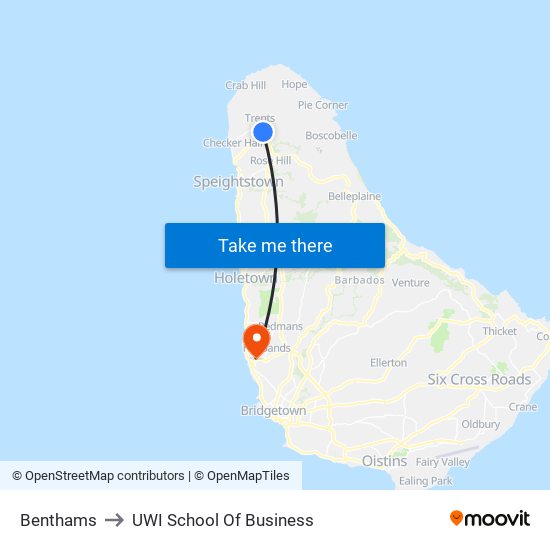 Benthams to UWI School Of Business map