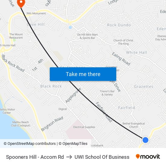 Spooners Hill - Accom Rd to UWI School Of Business map