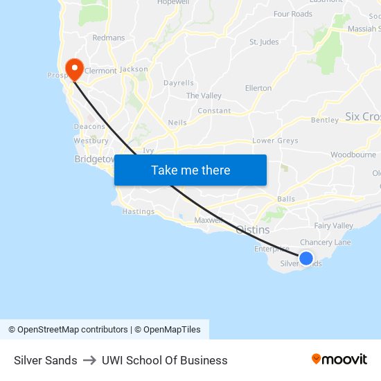 Silver Sands to UWI School Of Business map