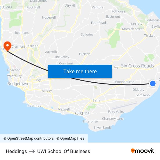 Heddings to UWI School Of Business map