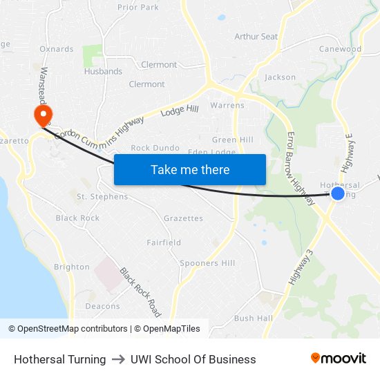 Hothersal Turning to UWI School Of Business map