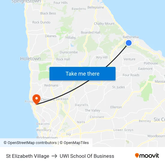 St Elizabeth Village to UWI School Of Business map