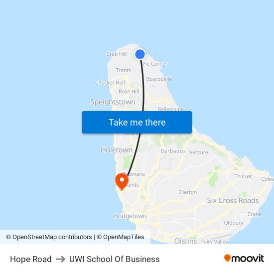 Hope Road to UWI School Of Business map
