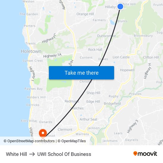 White Hill to UWI School Of Business map