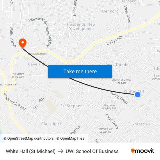 White Hall (St Michael) to UWI School Of Business map
