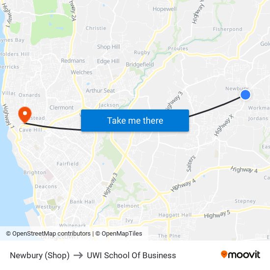 Newbury (Shop) to UWI School Of Business map